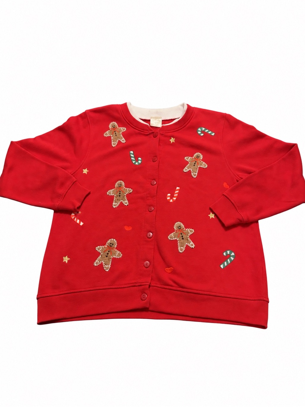 Vintage Cozy Christmas Sweatshirt Cardigan Womens M Gingerbread Applique